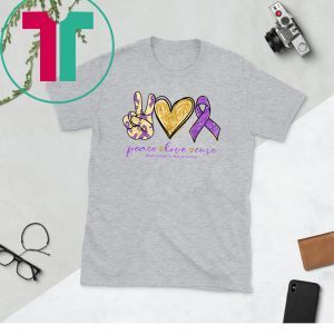 Peace Love Cure Purple Ribbon Alzheimer's Awareness Unisex TShirt