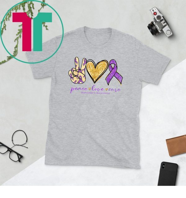 Peace Love Cure Purple Ribbon Alzheimer's Awareness Unisex TShirt