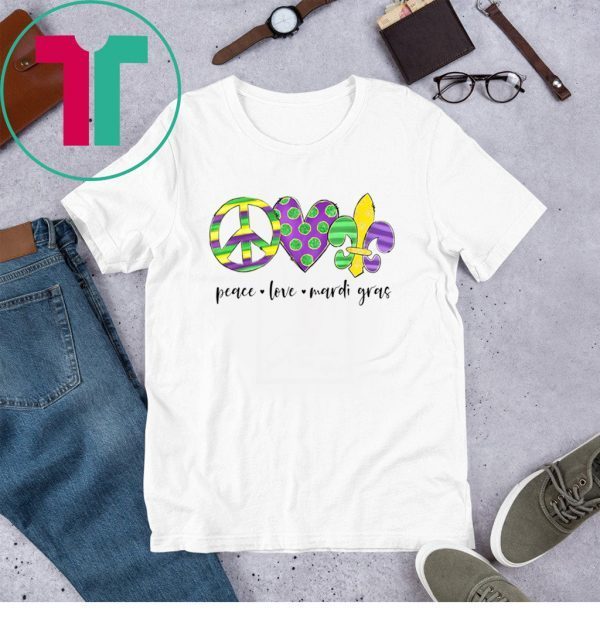 Peace Love Mardi Gras Hippie New Orleans Mardi Gras Costume Unisex TShirt