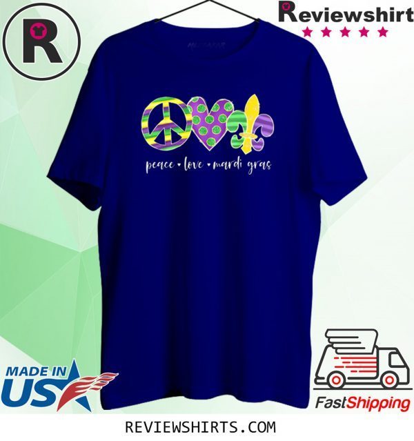 Peace Sign Heart Fleur De Lys Hippie Peace Love Mardi Gras Unisex Tee Shirt