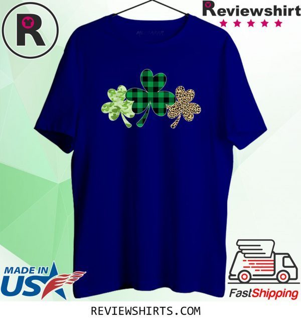 Plaid Shamrock Leopard Camouflage Fun St Patricks Day Tee Shirt