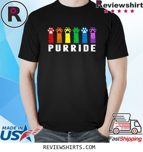Vintage Purride Paw Cat Kitten LGBT Gay Les Pride Rainbow TShirt