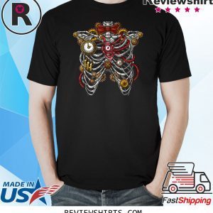 Steampunk Ribcage Anatomy Mechanical Clock Gears Heart Tee Shirt