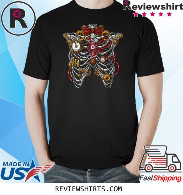 Steampunk Ribcage Anatomy Mechanical Clock Gears Heart Tee Shirt