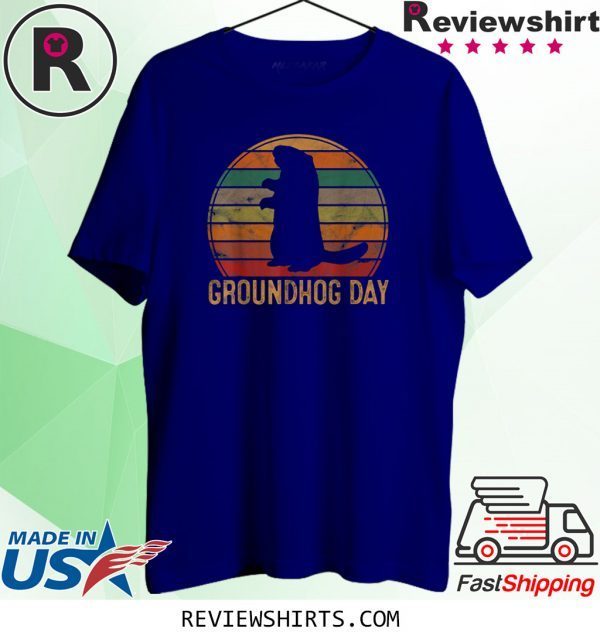 Vintage Groundhog Day Sunset Ground Hog Silhouette T-Shirt