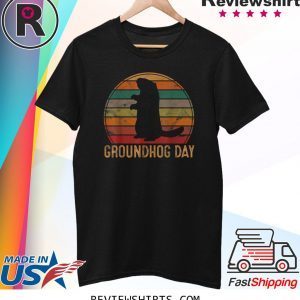 Vintage Groundhog Day Sunset Ground Hog Silhouette T-Shirt