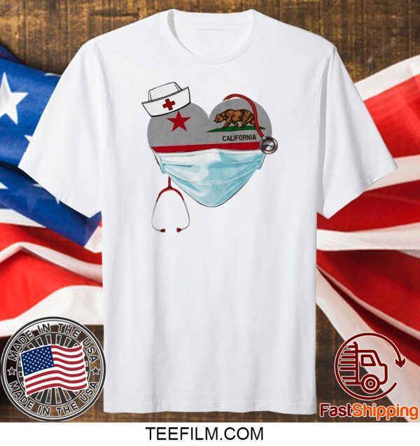 Nurse Heart mask California flag shirt