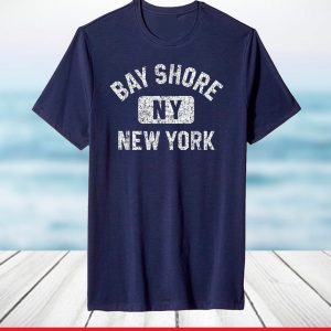 Bay Shore NY New York Gym Style Distressed White Print Classic T-Shirt
