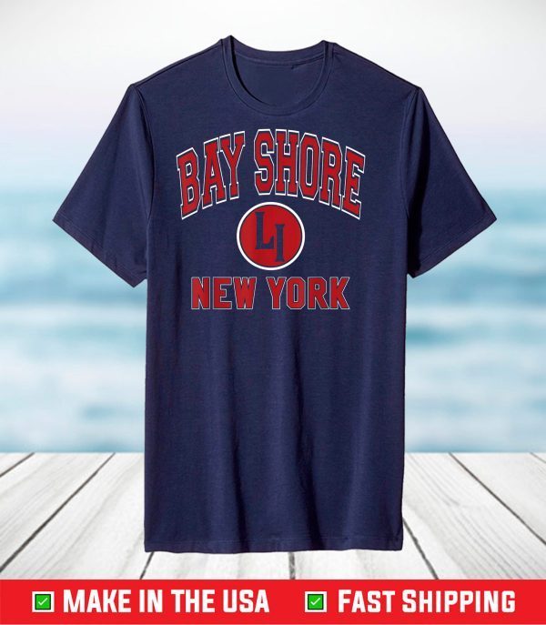 Bay Shore New York LI NY Varsity Style Red Print T-Shirt