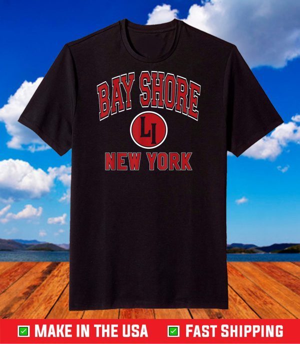 Bay Shore New York LI NY Varsity Style Red Print T-Shirt