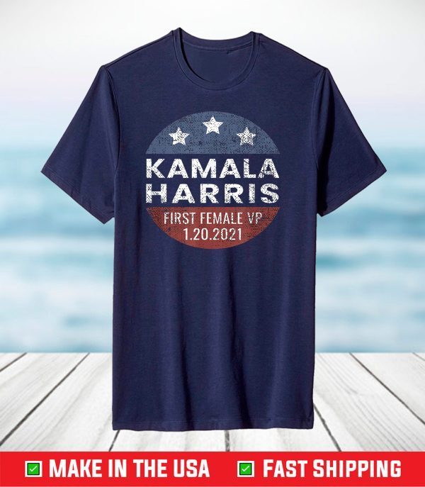Kamala Harris First Female VP Vice President Button Vintage T-Shirt