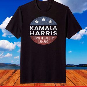 Kamala Harris First Female VP Vice President Button Vintage T-Shirt