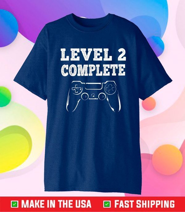 2nd Wedding Anniversary Gamer Level 2 Complete Gift T-Shirt