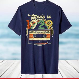 Made in 1929 92nd Birthday Gifts Cassette Tape Vintage T-Shirt