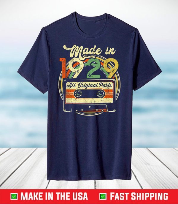 Made in 1929 92nd Birthday Gifts Cassette Tape Vintage T-Shirt