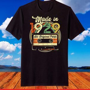 Made in 1929 92nd Birthday Gifts Cassette Tape Vintage T-Shirt