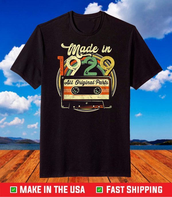 Made in 1929 92nd Birthday Gifts Cassette Tape Vintage T-Shirt