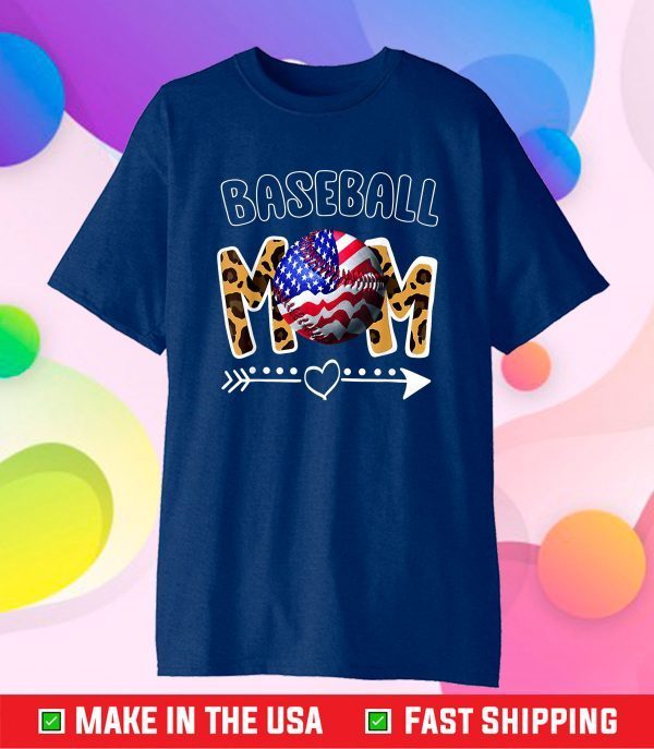Baseball Mom Leopard with American Flag Mom Mother's Day Classic T-Shirt
