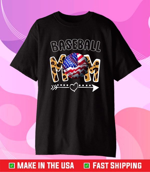 Baseball Mom Leopard with American Flag Mom Mother's Day Classic T-Shirt