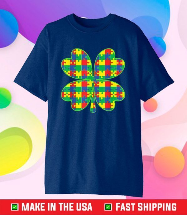 Lucky Autism Awareness Four Leaf Clover ASD Support Classic T-Shirt