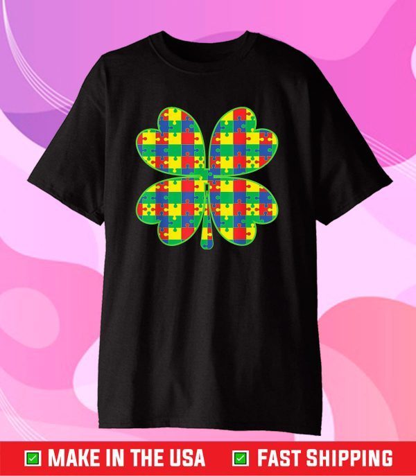 Lucky Autism Awareness Four Leaf Clover ASD Support Classic T-Shirt