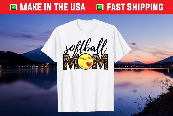 Softball Mom Leopard Funny Baseball Mom Mother's Day 2021 Gift T-Shirt