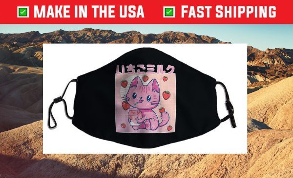 Vaporwave Strawberry Cat 90s Japanese Kawaii Strawberry Milk Us 2021 Face Mask