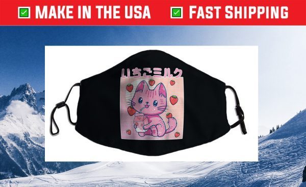 Vaporwave Strawberry Cat 90s Japanese Kawaii Strawberry Milk Us 2021 Face Mask