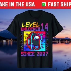 Disstressed Level 14 Unlocked Among With Us 14th Birthday Gift T-Shirt