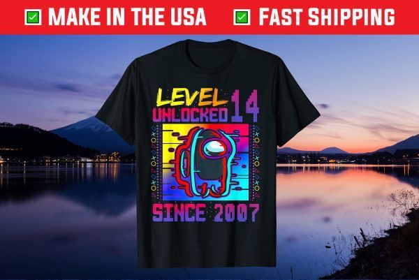 Disstressed Level 14 Unlocked Among With Us 14th Birthday Gift T-Shirt