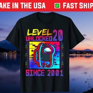 Disstressed Level 20 Unlocked Among With Us 20th Birthday Us 2021 T-Shirt