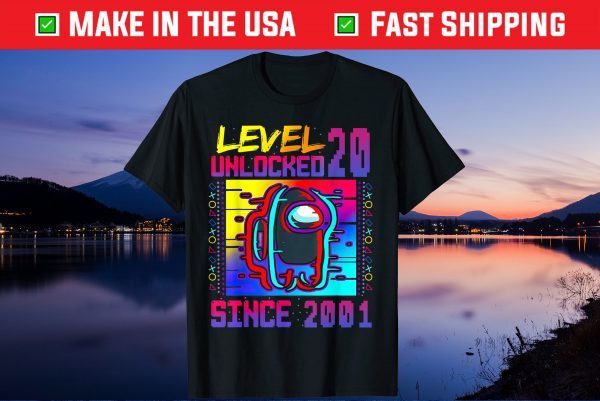 Disstressed Level 20 Unlocked Among With Us 20th Birthday Us 2021 T-Shirt