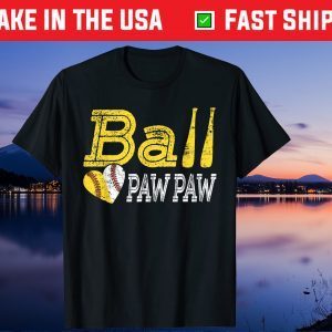 Baseball Softball Ball Heart Paw Paw Father's Day Us 2021 T-Shirt