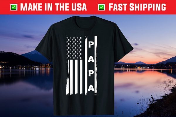 Papa American Flag Fathers Day Dad and Grandpa Us 2021 T-Shirt