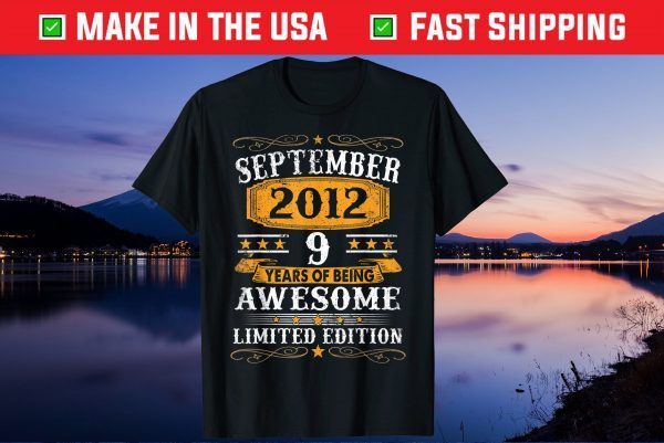 9th Birthday Retro September 2012 Awesome 9 Years Old Us 2021 T-Shirt