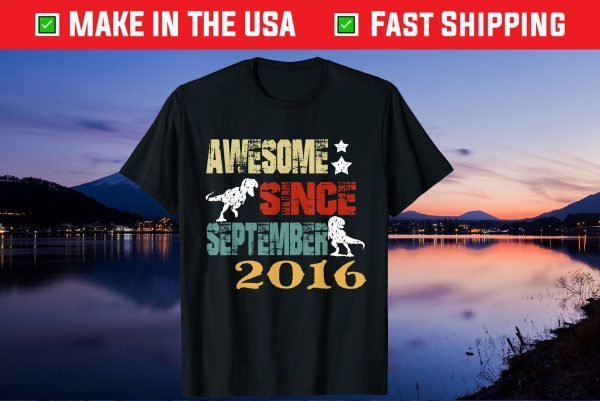 Dinosaur 4th Birthday 4 Year Old Boy September Since 2016 T-Shirt