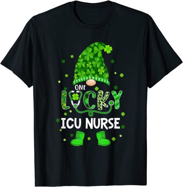 Gnome One Lucky ICU Nurse St Patricks Day Shamrock Tee Shirt