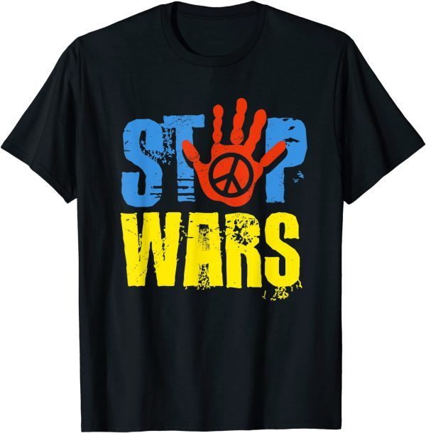 Official Stop Wars Peace Sign Ukraine Flag T-Shirt