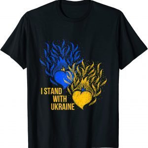Ukraine Supporter Flag Color Blue Yellow Fire Hearts Shirts