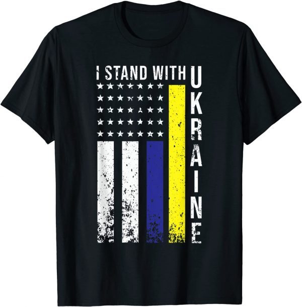 I Stand With Ukraine Flag American Flag Support Ukraine Shirts