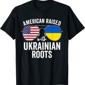 American Raised With Ukrainian Roots Ukraine Flag Tee Shirt