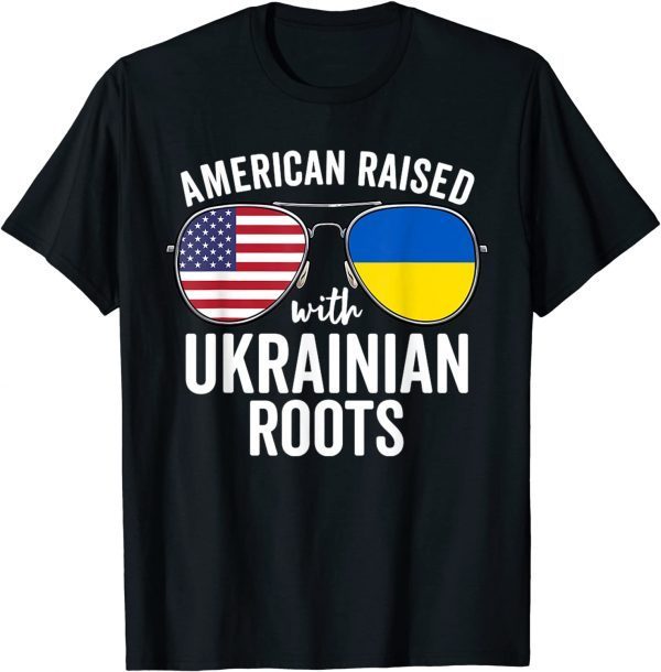 American Raised With Ukrainian Roots Ukraine Flag Tee Shirt