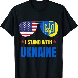 Support I Stand With Ukraine American Glasses Flag Ukrainian Gift Shirt