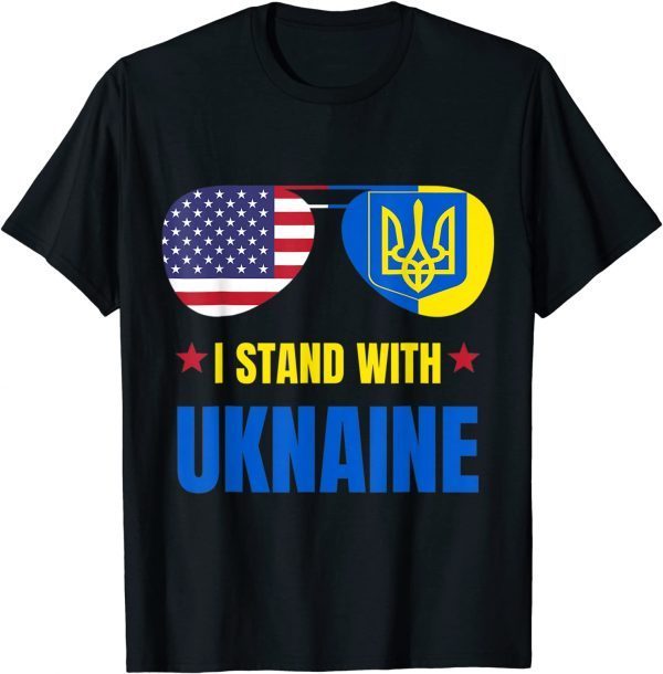 Support I Stand With Ukraine American Glasses Flag Ukrainian Gift Shirt