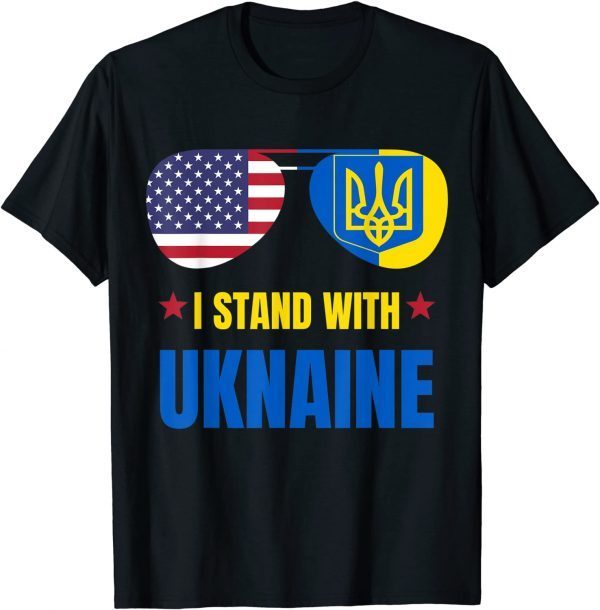 Support I Stand With Ukraine Glasses American Ukrainian Flag Classic T-Shirt