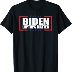Biden Laptops Matter Cool Anti Biden Quote USA Flag Funny T-Shirt
