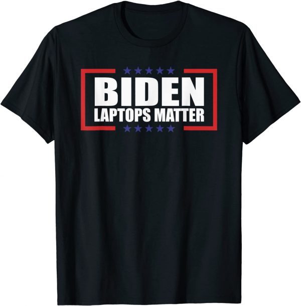 Biden Laptops Matter Cool Anti Biden Quote USA Flag Funny T-Shirt