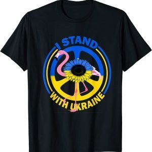 Flamingo Sunflower Ukrainian Flag I Stand With Ukraine Peace Tee Shirt