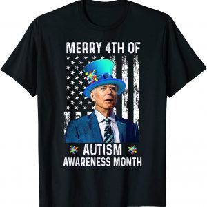 Joe Biden Merry 4th Of Autism Awareness Month Puzzle Piece Tee Shirts