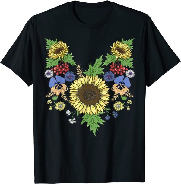 Sunflowers Cute Floral Ukrainian Vyshyvanka Style Sunflower Tee Shirts